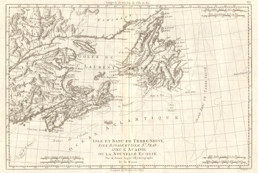 Isle et Banc de Terre-Neuve, Isle Royale… Gulf of St Lawrence. BONNE 1790 map