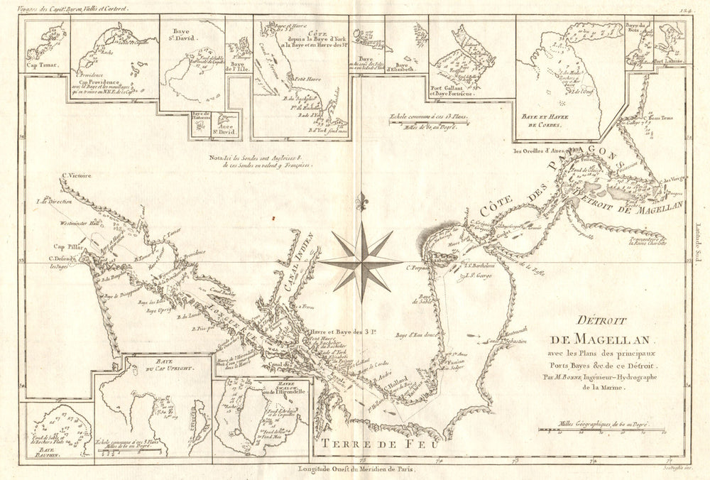 Détroit de Magellan. Strait of Magellan. Chile. BONNE 1790 old antique map
