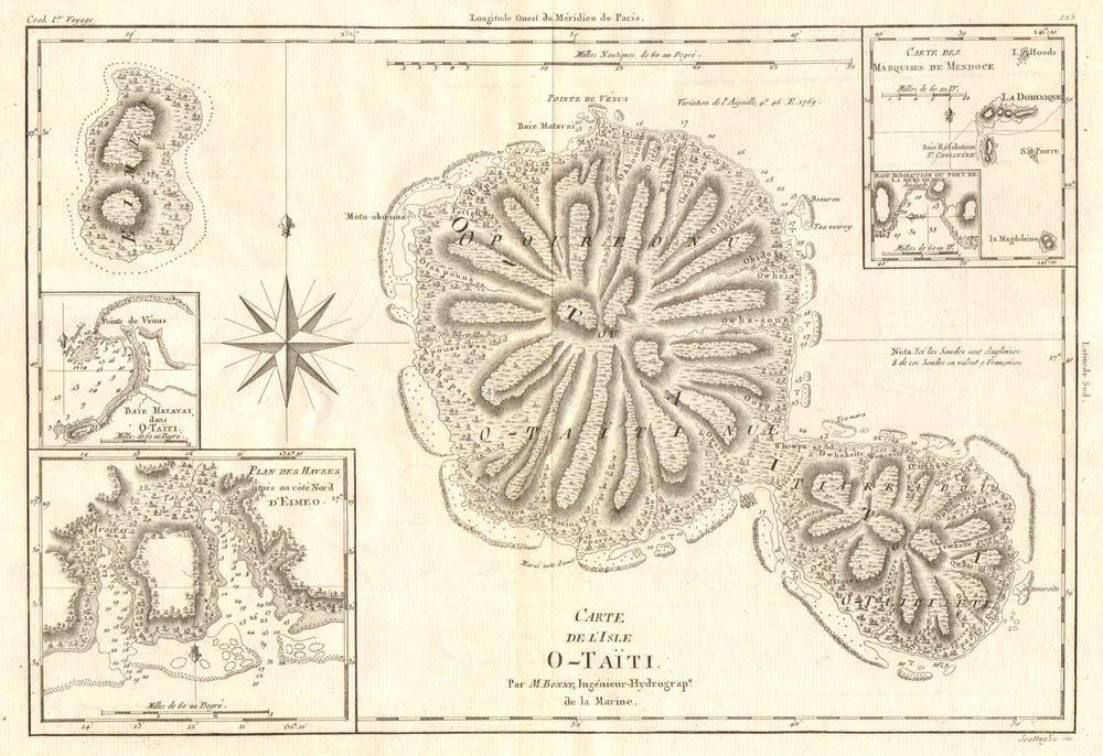 Carte de l'isle O-Taïti. Tahiti, Moorea & Marquesas. Polynesia. BONNE 1790 map
