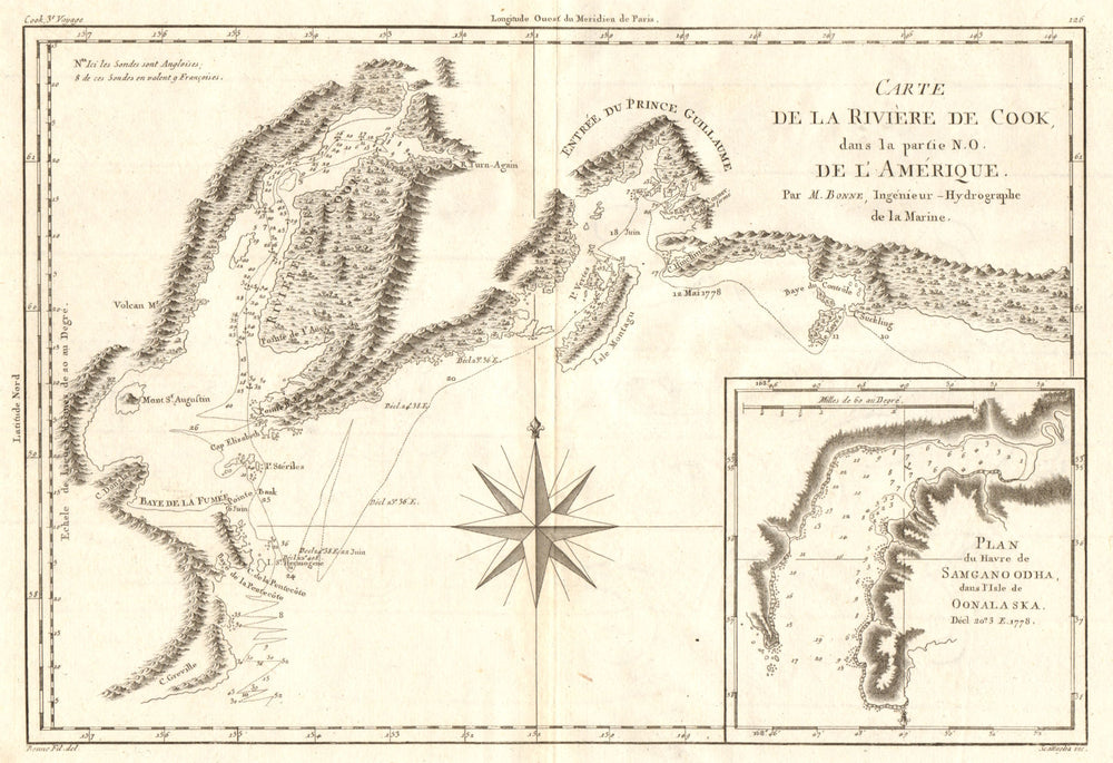 Carte de la rivière de Cook. Cook Inlet & Alaska coast. Unalaska. BONNE 1790 map