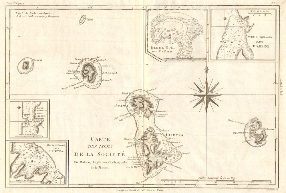 Isles de la Société. Society Islands. Huaheine Raiatea Polynesia. BONNE 1790 map