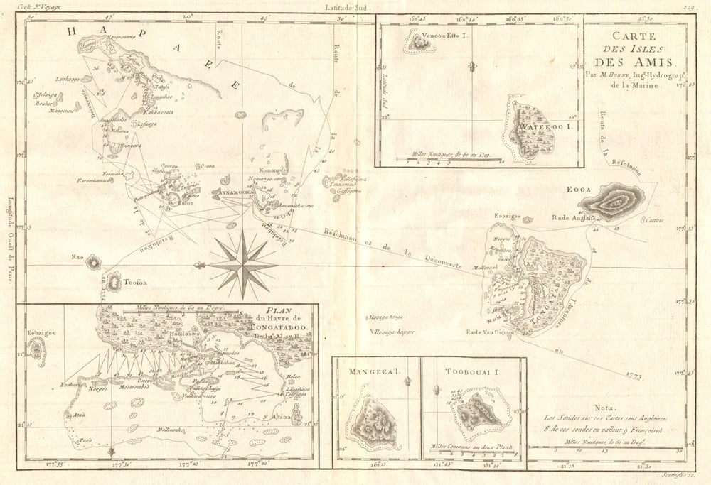 Carte des Isles des Amis. Friendly or Tonga Islands. Tongatapu. BONNE 1790 map
