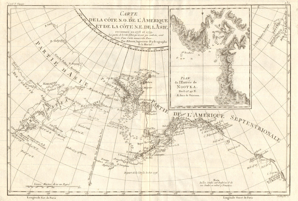 Côte NO de l'Amérique & côte NE de l’Asie. Alaska & Kamchatka. BONNE 1790 map