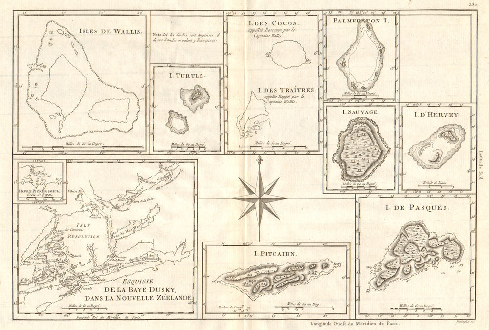 Pacific Islands. Dusky Sound. Wallis Tonga Cook Easter Pitcairn. BONNE 1790 map