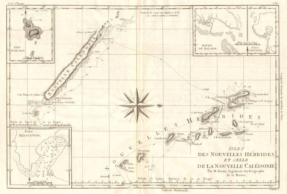 Nouvelles Hébrides & Nouvelle Calédonie. Vanuatu & New Caledonia. BONNE 1790 map