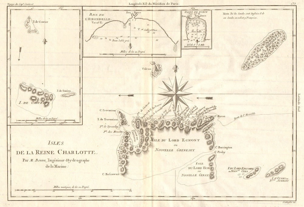 Isles de la Reine Charlotte. Nendo, Santa Cruz, Solomon Islands. BONNE 1790 map