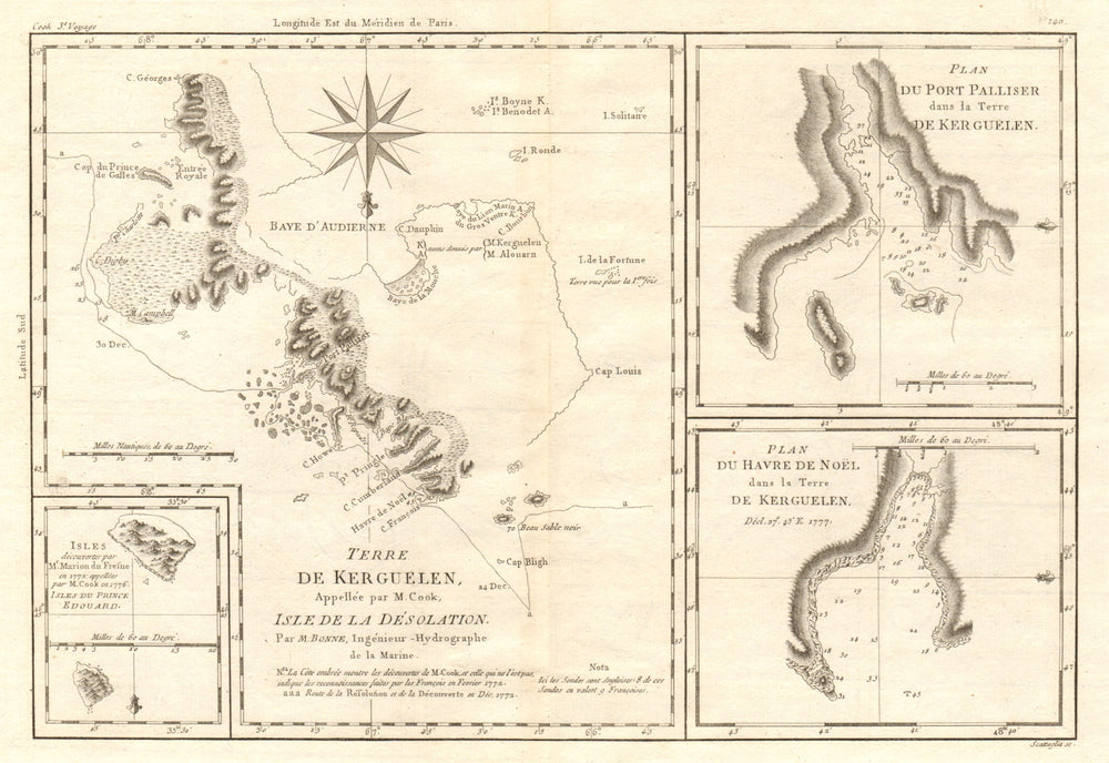 Terre de Kerguelen… Isle de la Désolation. Kerguelen Island. BONNE 1790 map