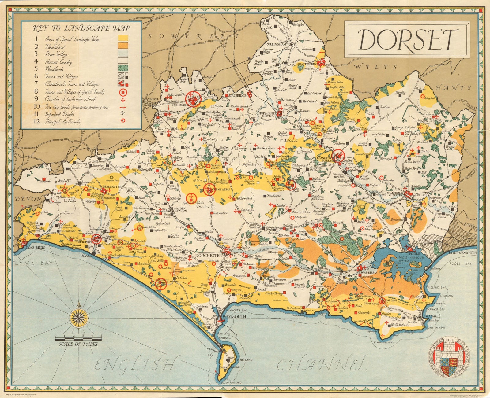 Vintage Dorset county tourist map by William Harding Thompson 1935 old ...