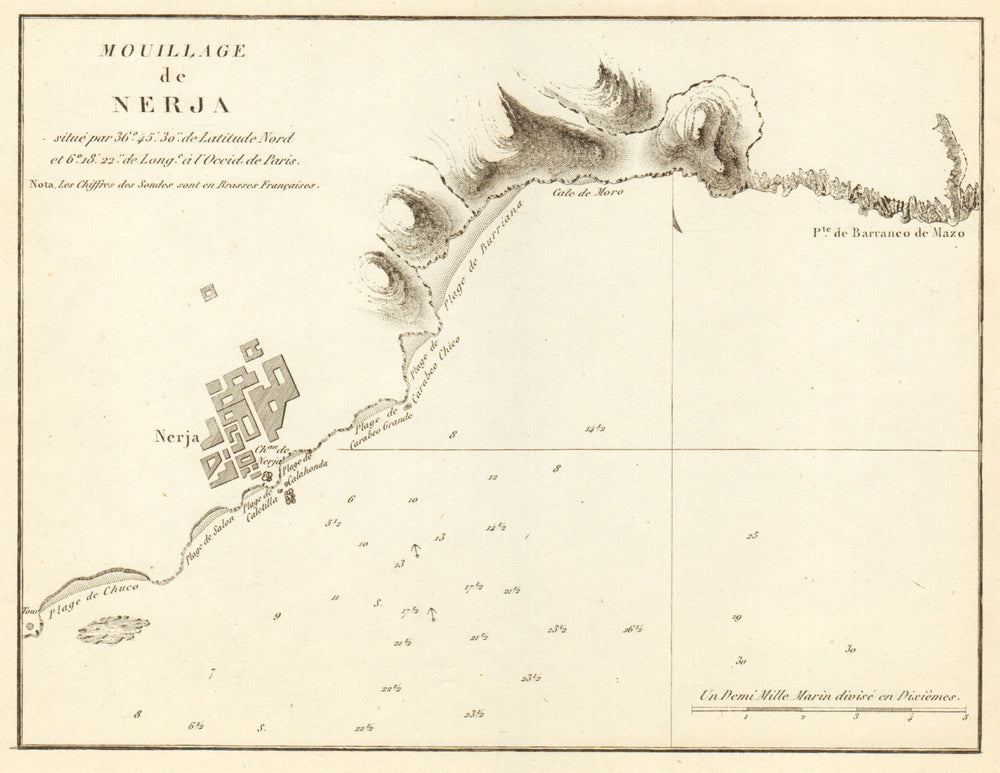 Anchorage of Nerja. 'Mouillage de Nerja'. Spain. GAUTTIER 1851 old antique map
