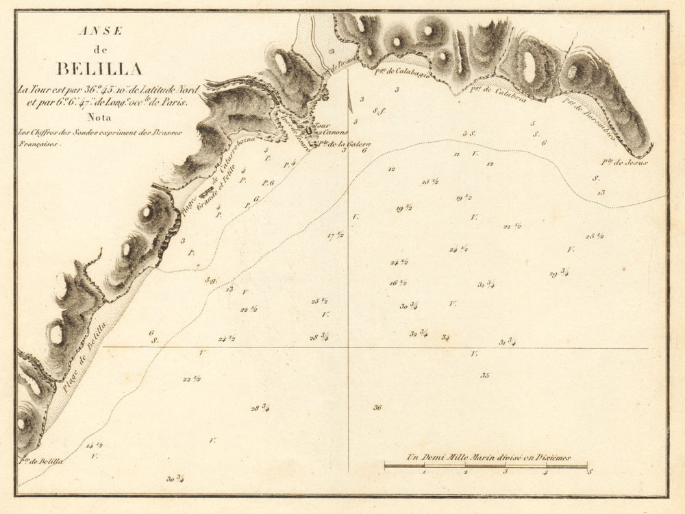 Playa de Velilla-Taramay. 'Anse de Belilla'. Spain. Granada. GAUTTIER 1851 map