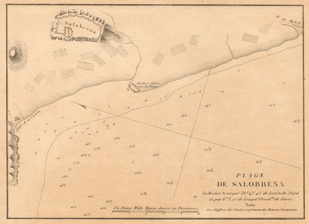 Playas de Salobreña. 'Plage du Salobrena'. Spain. Granada. GAUTTIER 1851 map