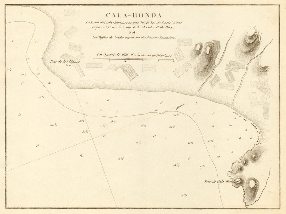 Calahonda. 'Cala-Honda'. Spain. GAUTTIER 1851 old antique map plan chart