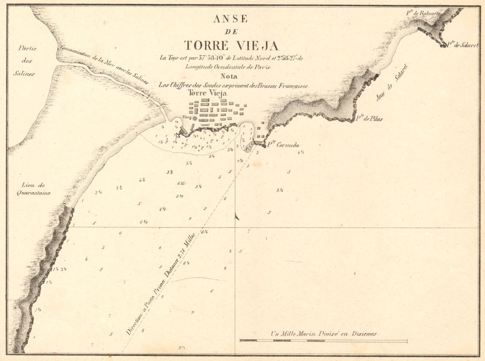 Bay of Torrevieja. 'Anse de Torre Vieja'. Spain. GAUTTIER 1851 old antique map