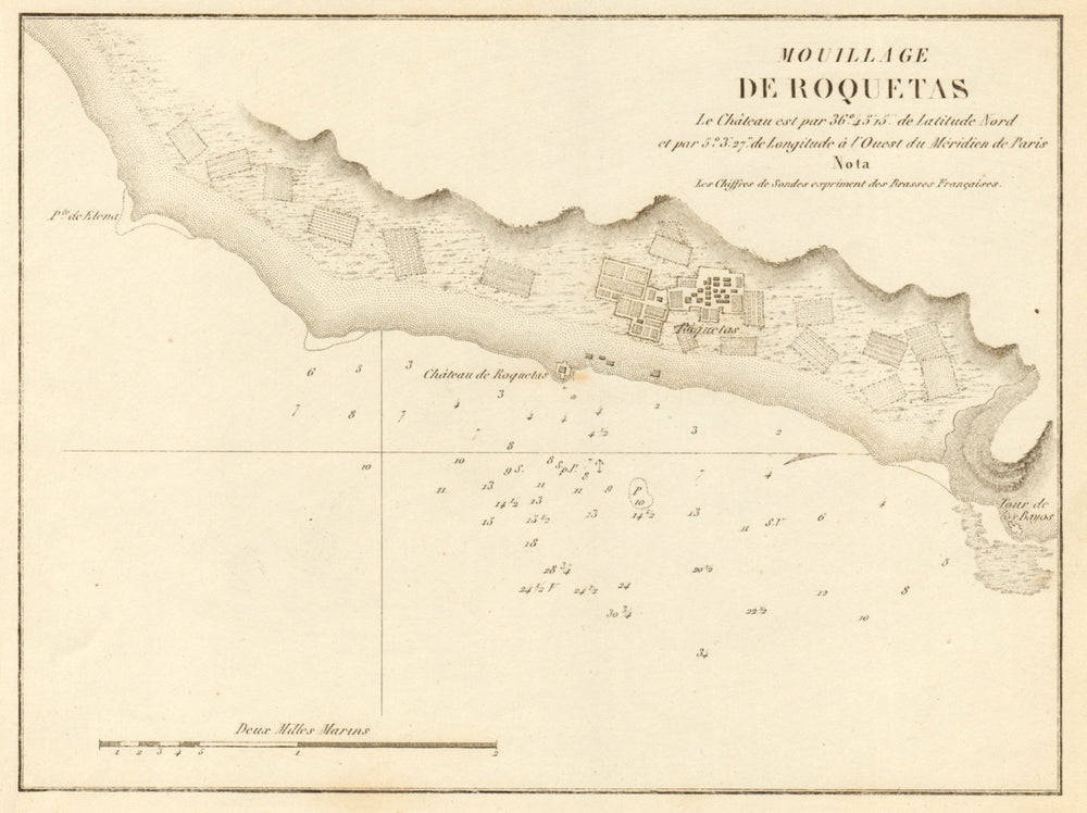 Anchorage of Roquetas de Mar. 'Mouillage de Roquetas'. Spain. GAUTTIER 1851 map