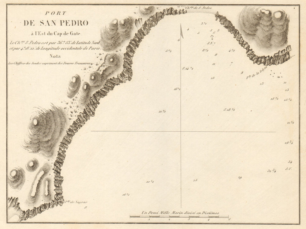 Port de San Pedro à l'est du Cap de Gate. Cabo de Gata. Spain. GAUTTIER 1851 map