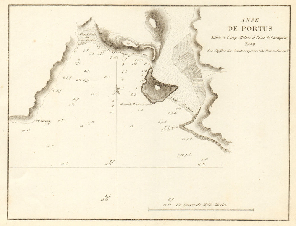 El Portus. 'Anse de Portus'. Near Cartagena. Spain. GAUTTIER 1851 old map