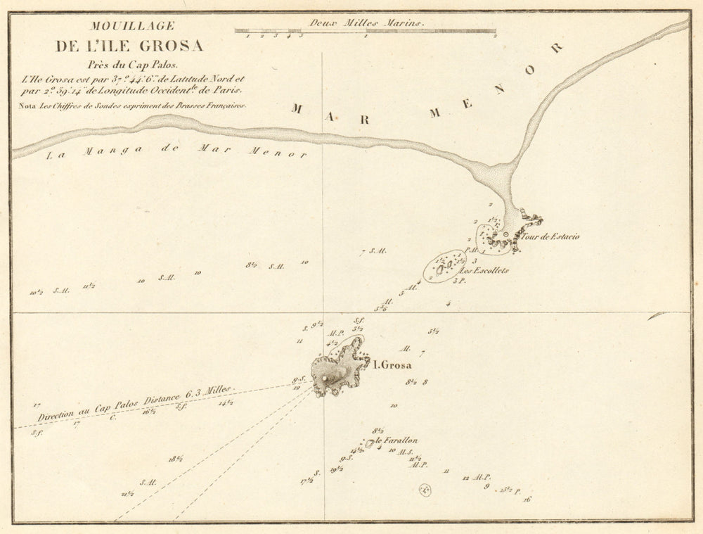 Mouillage de L'ile Grosa… Cap Palos. Spain. La Manga Mar Menor GAUTTIER 1851 map