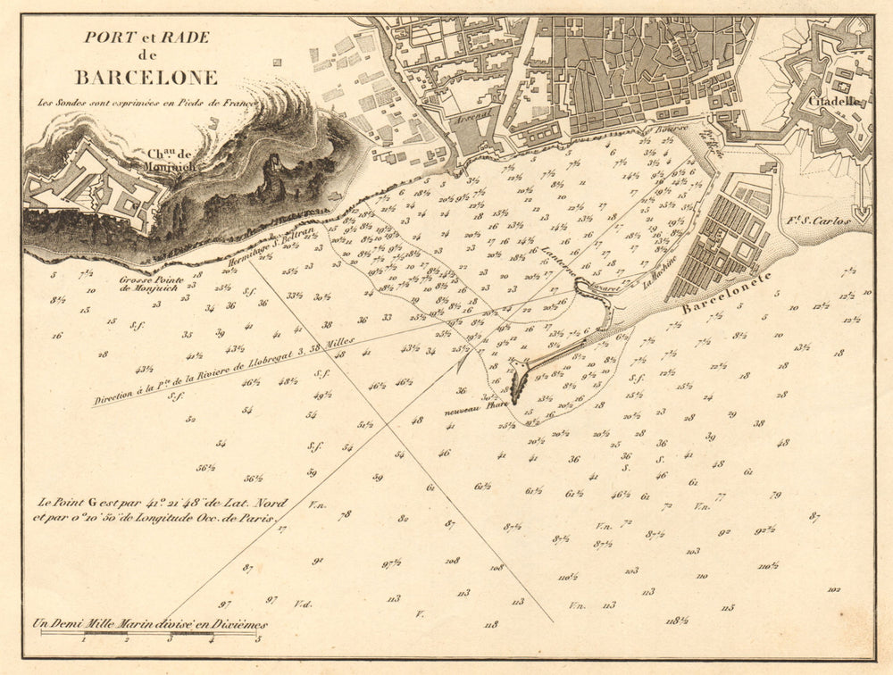 Barcelona roadstead. 'Port et Rade de Barcelone'. Spain. GAUTTIER 1851 old map