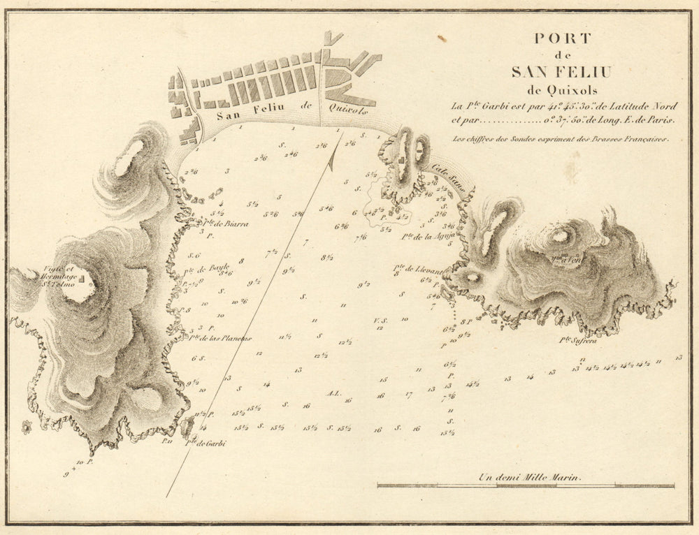 Sant Feliu de Guixols. 'San Feliu de Quixols'. Spain. Girona. GAUTTIER 1851 map