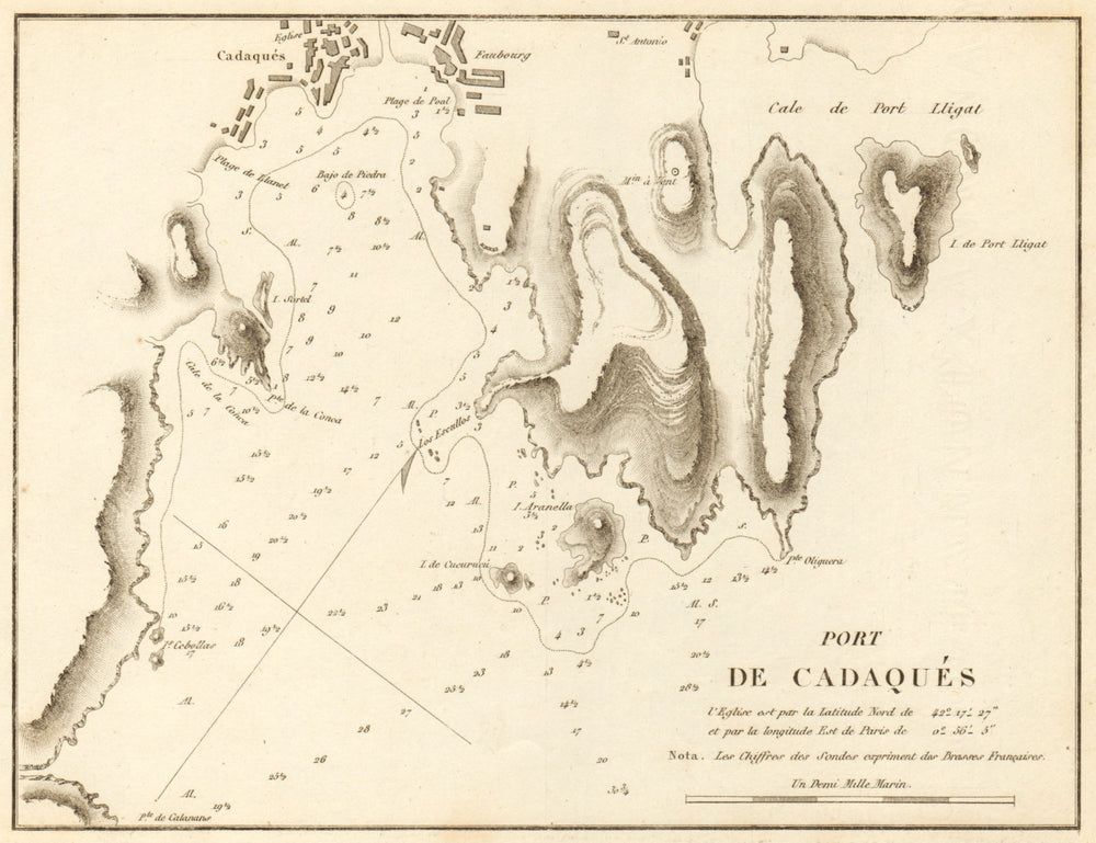 Port of Cadaques. 'Port de Cadaques'. Spain. Girona. GAUTTIER 1851 old map