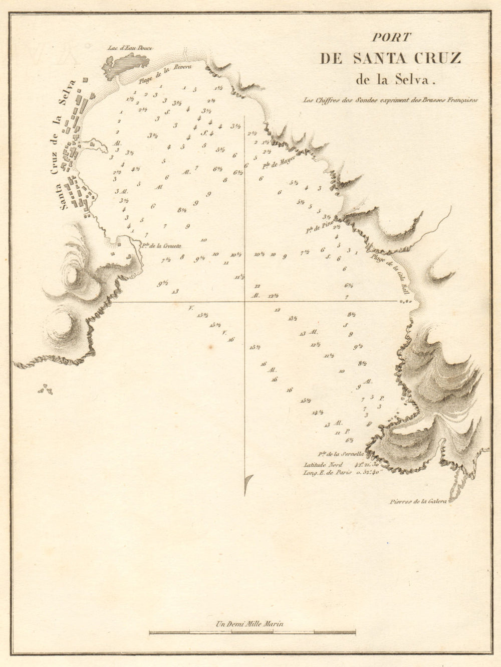 Port de Santa Cruz de la Selva. Spain. Girona. GAUTTIER 1851 old antique map