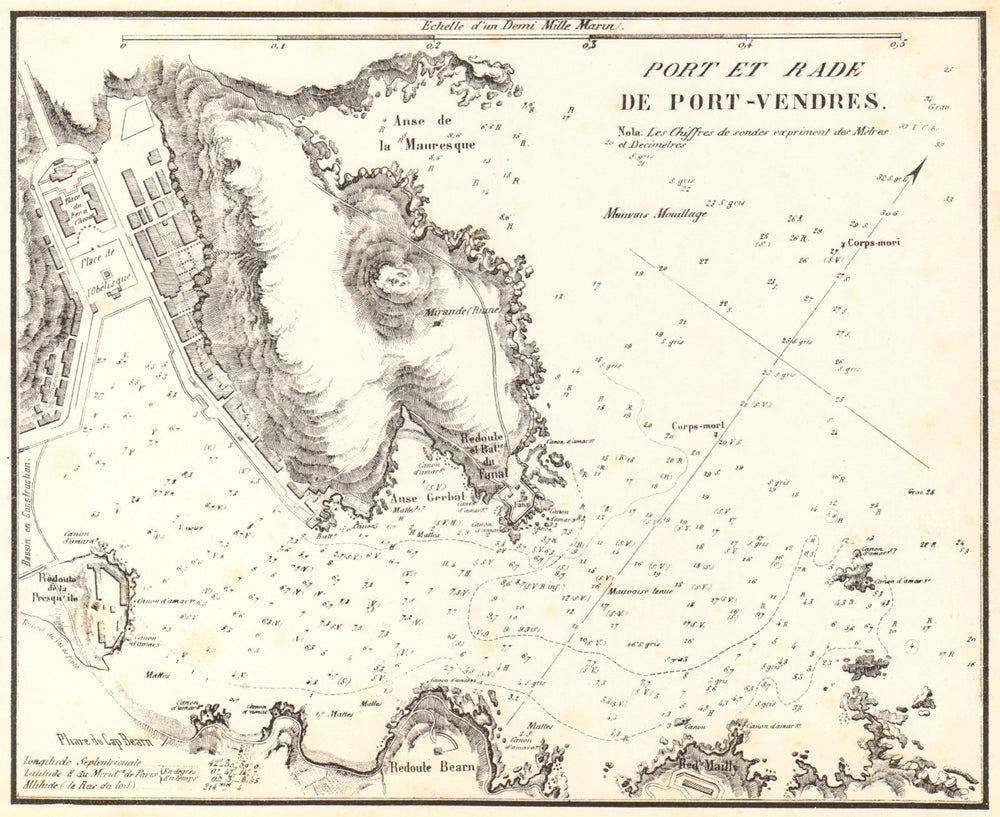 Port et Rade de Port-Vendres. Pyrénées-Orientales. GAUTTIER 1851 old map