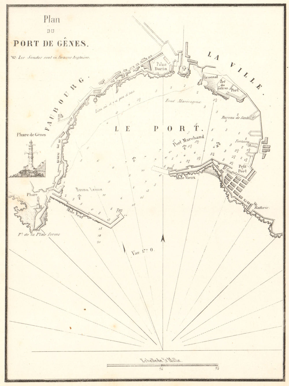 Plan of the Port of Genoa. 'Plan du Port de Genes'. Italy. GAUTTIER 1851 map