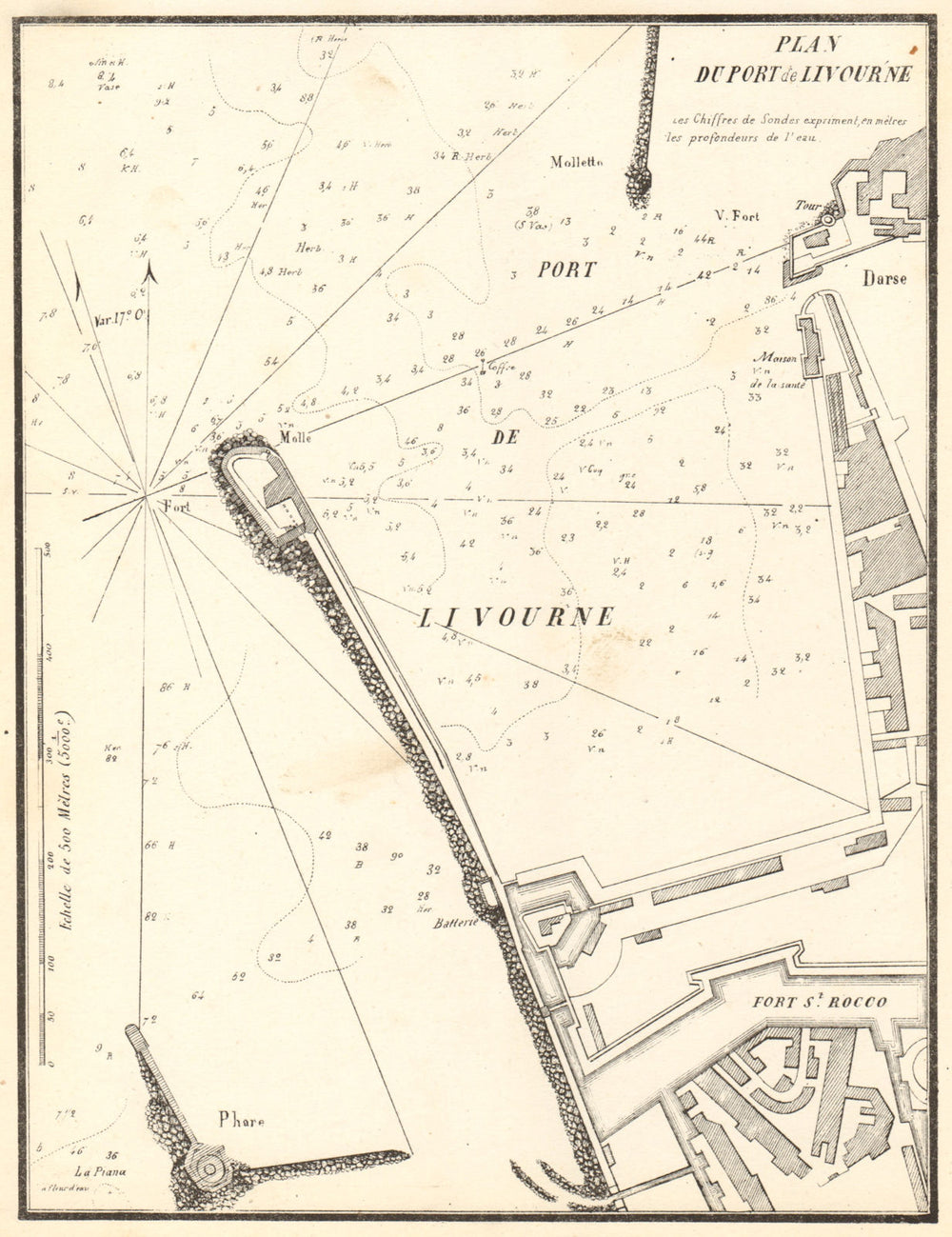The Port of Livorno. 'Plan du Port de Livourne'. Italy. GAUTTIER 1851 old map