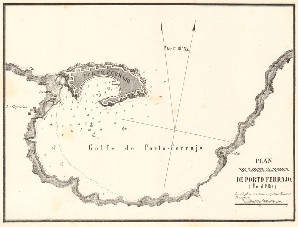 Portoferraio, Elba. 'Golfe et du Port de Porto ferrajo'. Italy GAUTTIER 1851 map