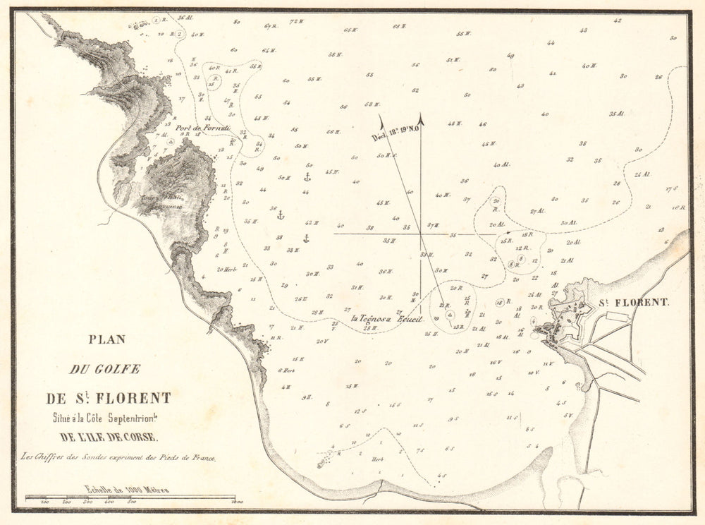 Plan du Golfe de Saint-Florent. Corse Corsica. GAUTTIER 1851 old antique map