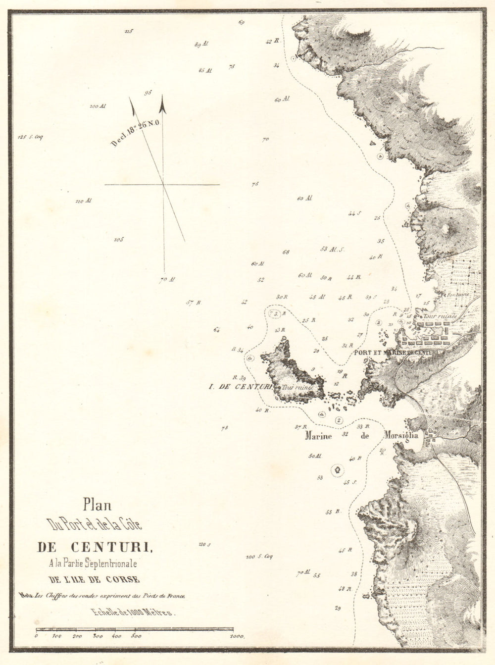 Plan du Port et de la Cote de Centuri. Cap Corse. Corsica. GAUTTIER 1851 map