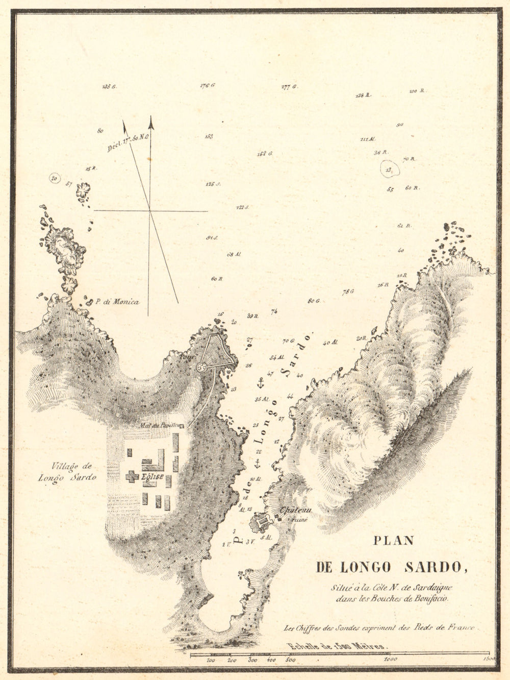Santa Teresa Gallura. 'Plan de Longo Sardo'. Sardinia. GAUTTIER 1851 old map