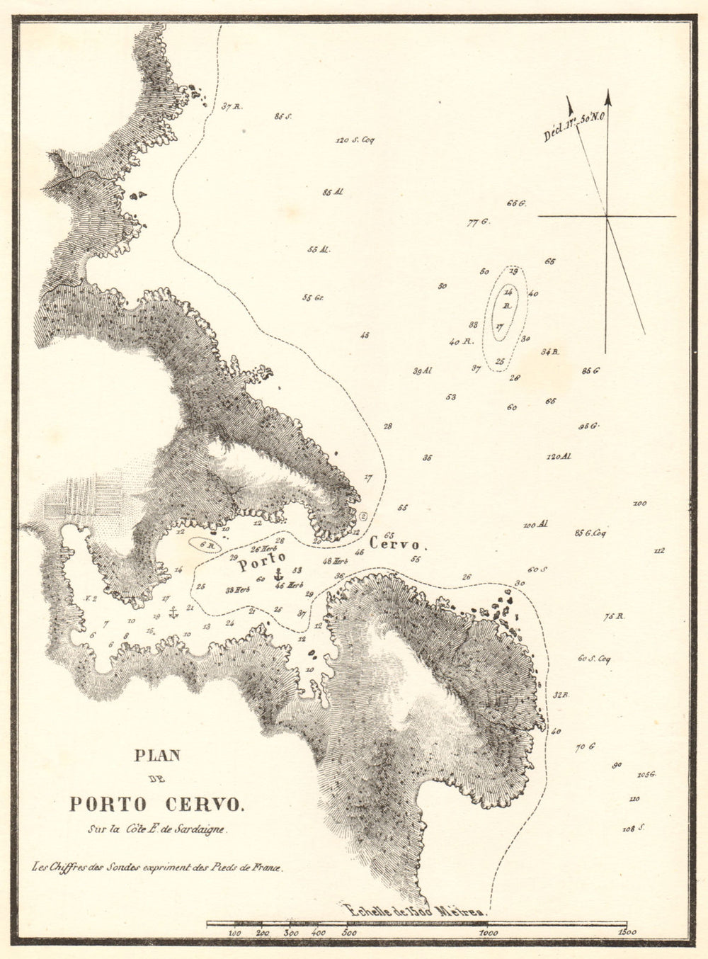 Plan de Porto Cervo sur la cote E. de Sardaigne. Sardinia. GAUTTIER 1851 map