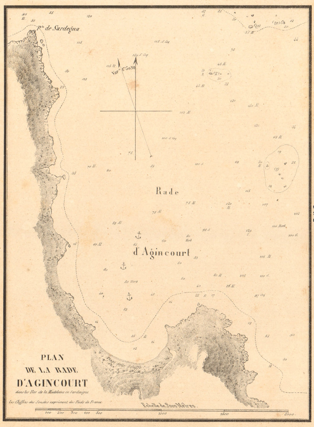 Agincourt Sound, Port Rafael, Sardinia. 'La Rade d'Agincourt. GAUTTIER 1851 map