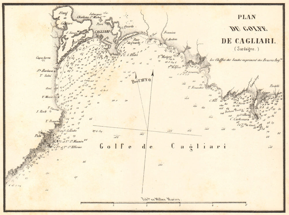 Plan du Golfe de Cagliari (Sardaigne). Sardinia. GAUTTIER 1851 old antique map