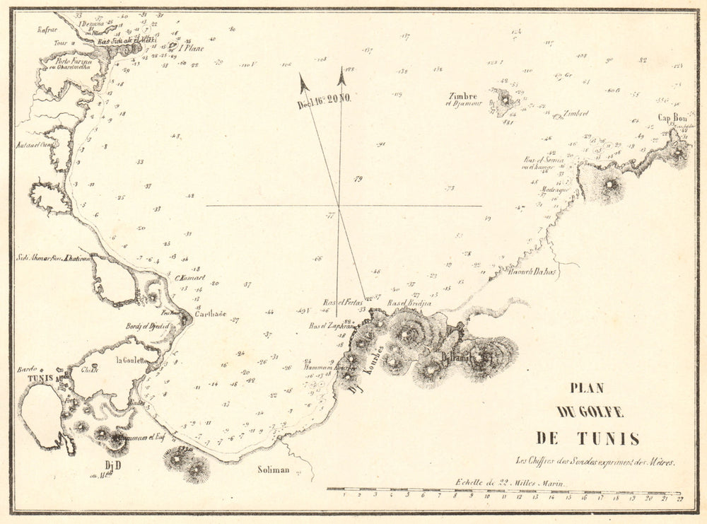 The Gulf of Tunis. 'Plan du Golfe de Tunis'. Tunisia. GAUTTIER 1851 old map