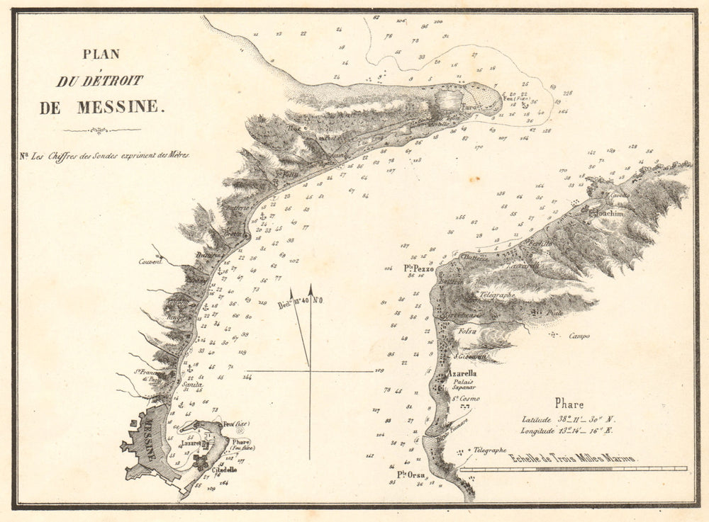 Strait of Messina. 'Plan du Detroit de Messine'. Sicily Italy. GAUTTIER 1851 map