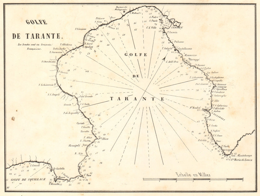 Gulf of Taranto. 'Golfe de Tarante'. Italy. GAUTTIER 1854 old antique map