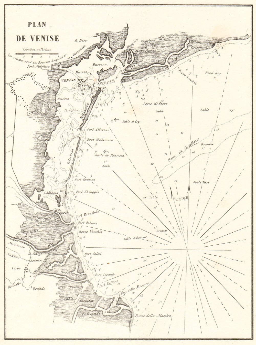 Venice and the Venetian Lagoon. 'Plan de Venise'. Italy. GAUTTIER 1854 old map