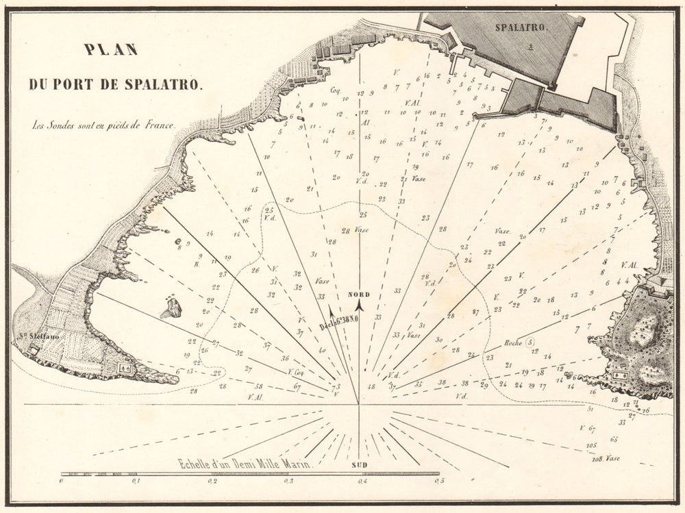 The Port of Split. 'Plan du Port de Spalatro'. Croatia. GAUTTIER 1854 old map