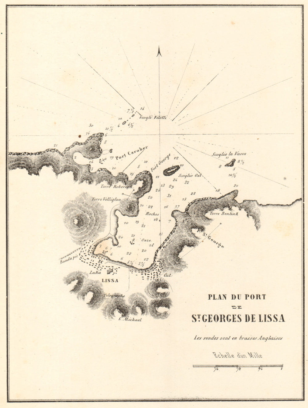 Vis town. 'Plan du Port de St Georges de Lissa'. Croatia. GAUTTIER 1854 map