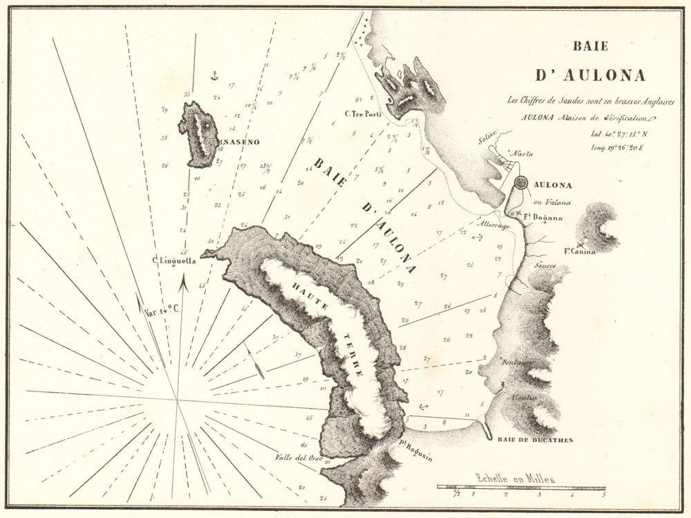 Bay of Vlorë. 'Baie d'Aulona'. Albania. GAUTTIER 1854 old antique map chart