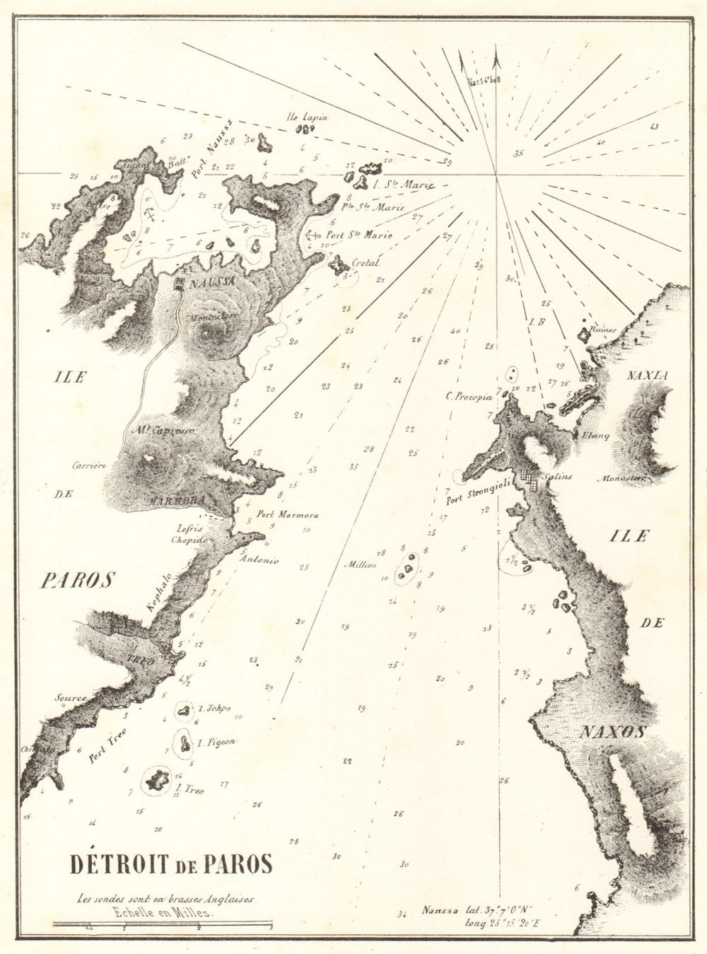 The Strait between Paros & Naxos. 'Detroit de Paros'. Greece. GAUTTIER 1854 map