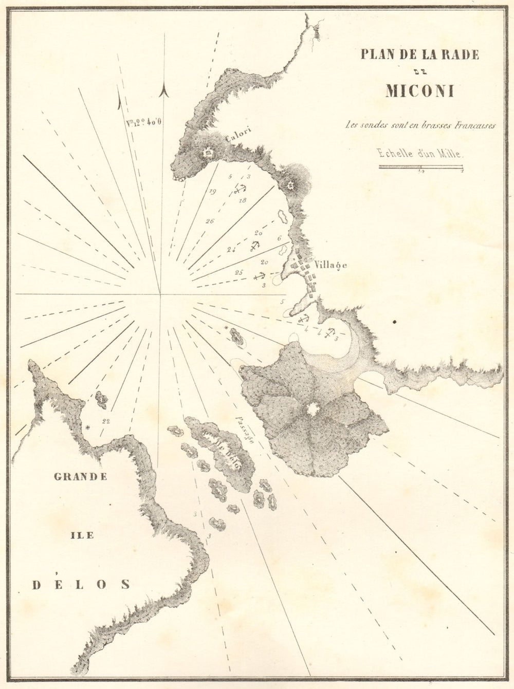 Port Delos. 'Plan de la Rade de Miconi'. Greece. Rhenea. GAUTTIER 1854 old map