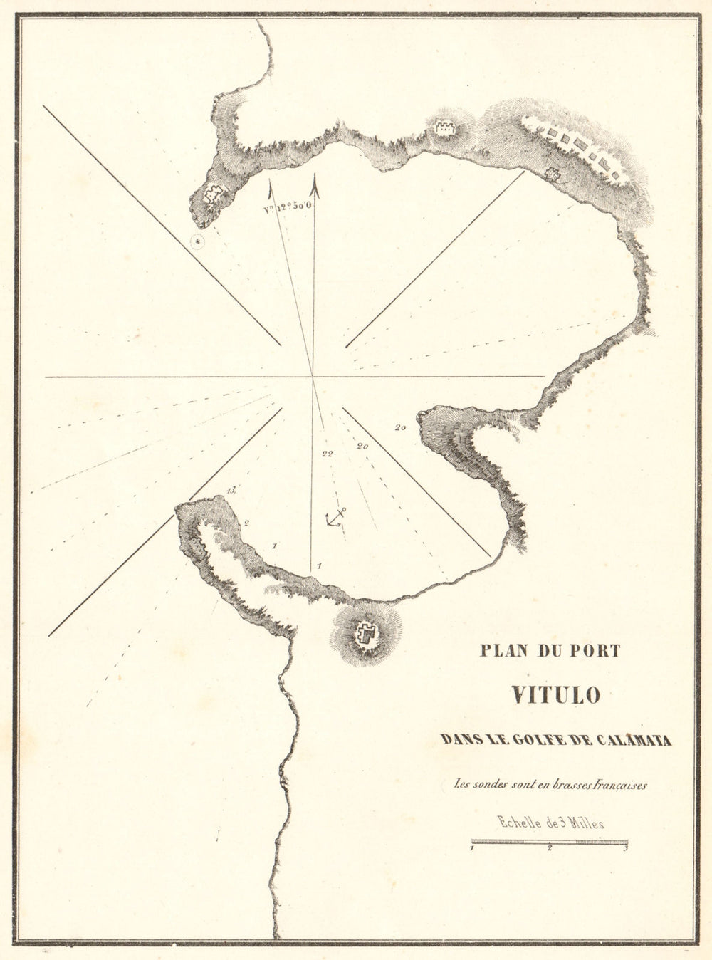 Stoupa. 'Port Vitulo… Golfe de Calamata'. Greece. Peloponnese. GAUTTIER 1854 map
