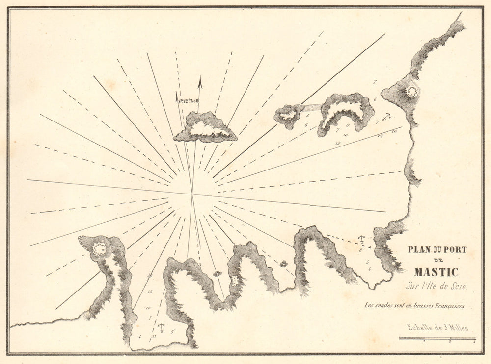 Mastichochoria, Chios. Port de Mastic, ile de Scio. Greece. GAUTTIER 1854 map