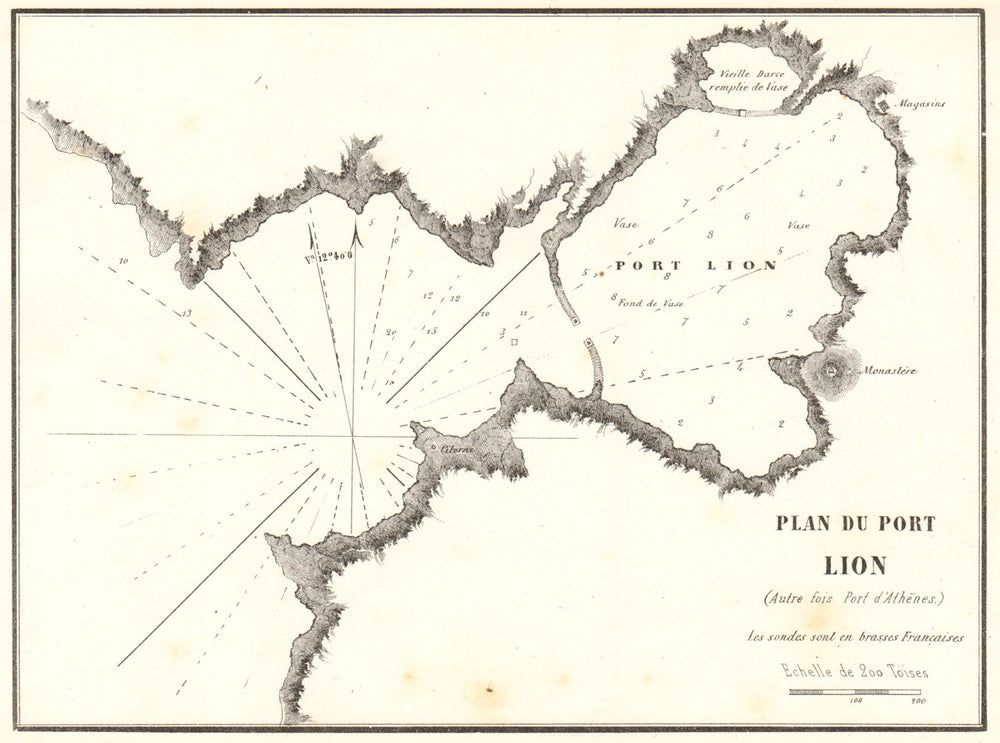 Piraeus, Athens. 'Plan du Port Lion (Port d'Athenes)'. Greece. GAUTTIER 1854 map