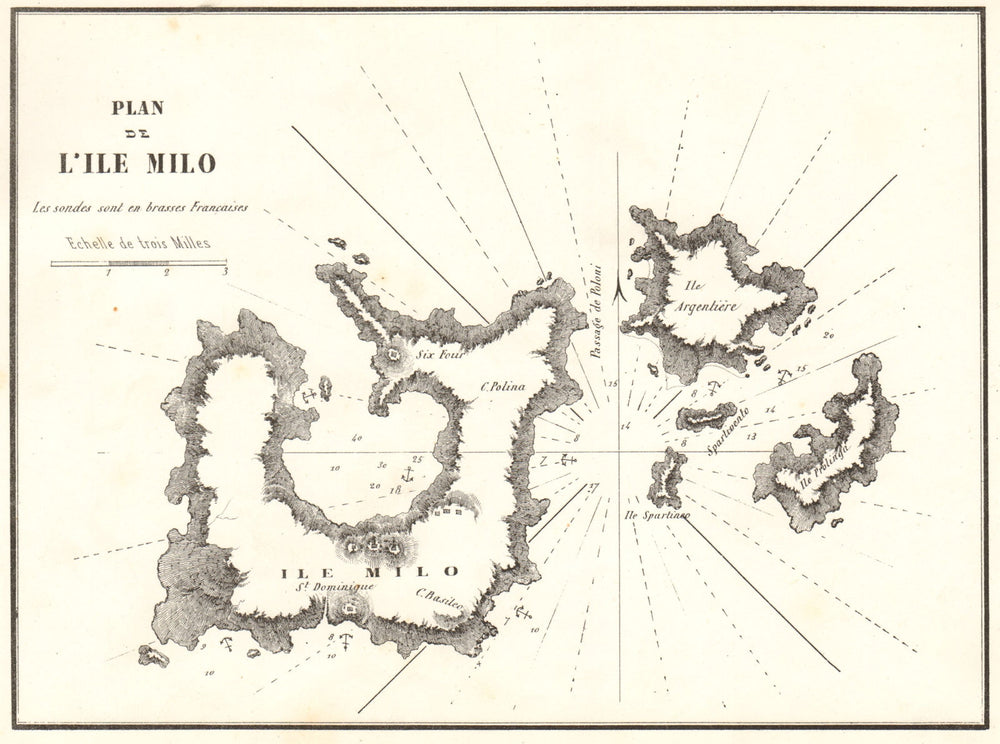 Milos. 'Plan de L'ile Milo'. Greece. Kimilos Poliegos. GAUTTIER 1854 old map