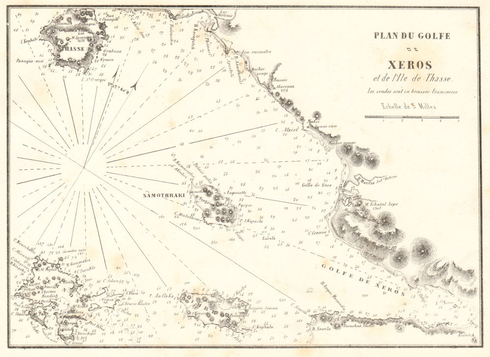 Limnos Thasos. Golfe de Xeros & ile de Thasse. Greece/Turkey. GAUTTIER 1854 map