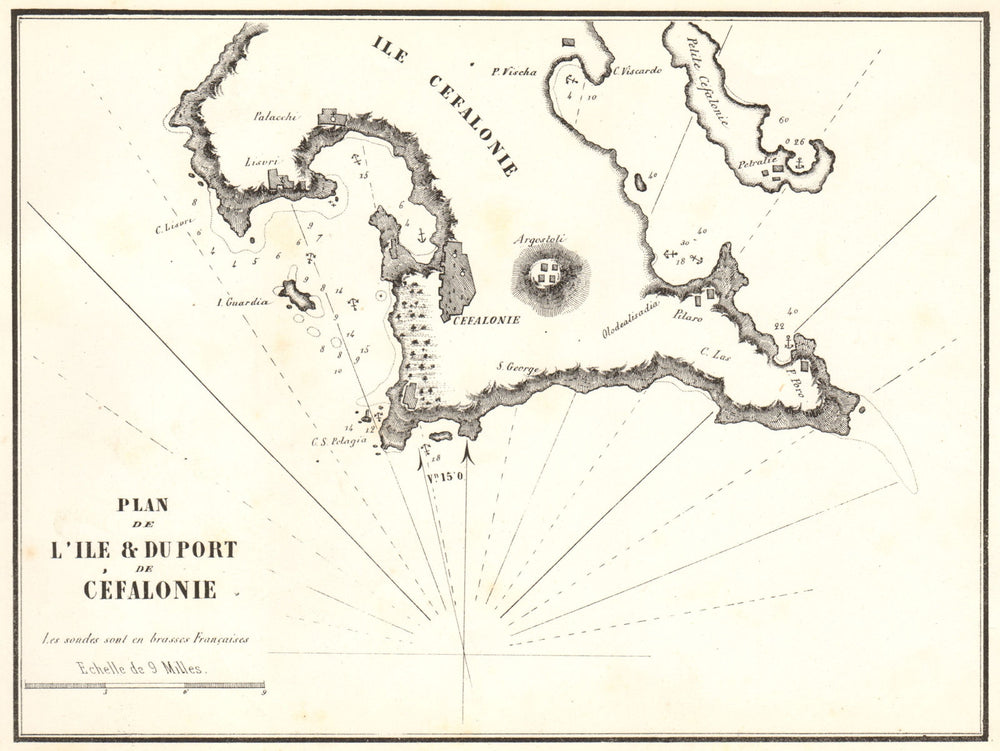 Kefalonia. 'Plan de L'ile & du Port de Cefalonie'. Greece. GAUTTIER 1854 map